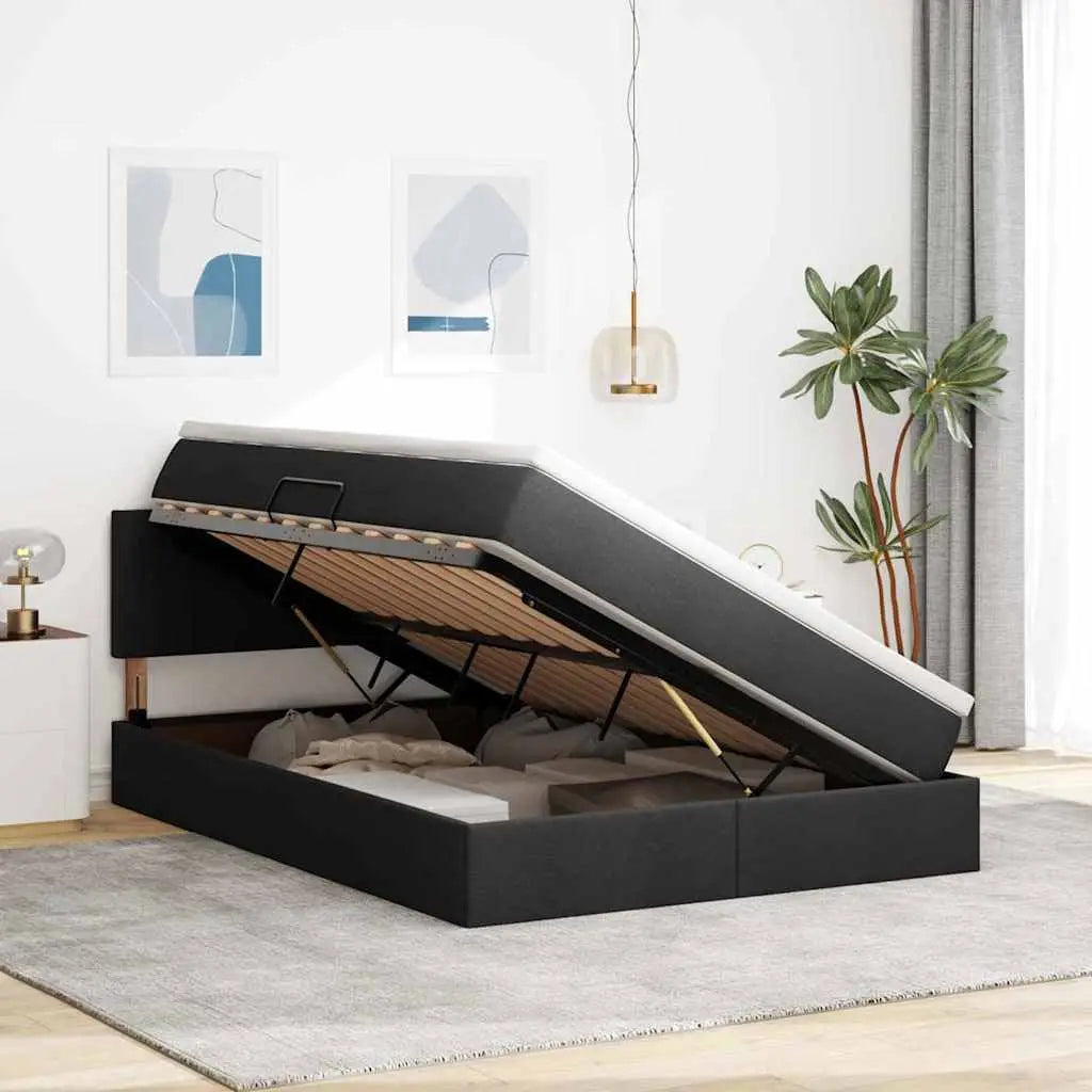 Lit de rangement LED avec matelas Noir 140 x 190 cm Tissu - XIOS