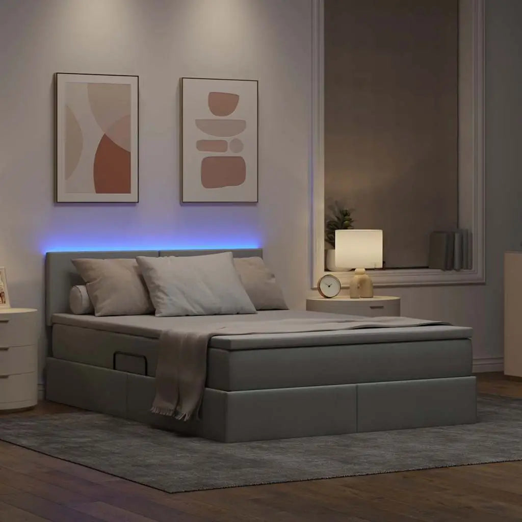 Lit de rangement LED avec matelas Gris clair 140 x 200 cm Tissu - XIOS