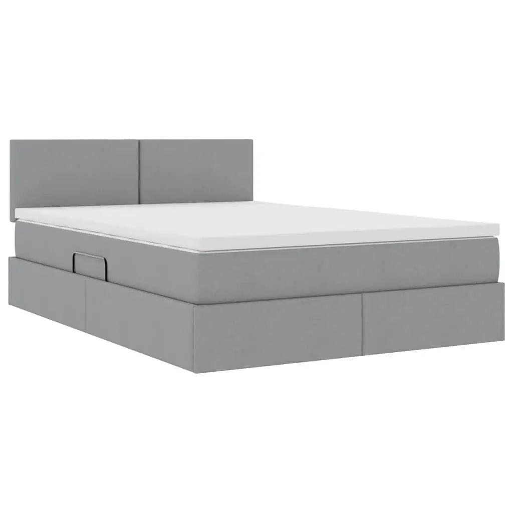Lit de rangement LED avec matelas Gris clair 140 x 200 cm Tissu - XIOS