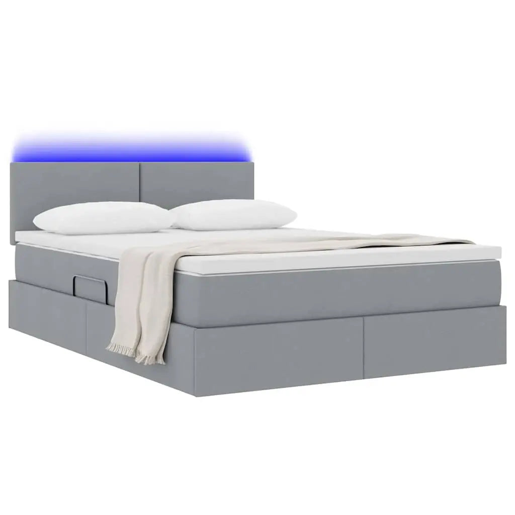 Lit de rangement LED avec matelas Gris clair 140 x 200 cm Tissu - XIOS