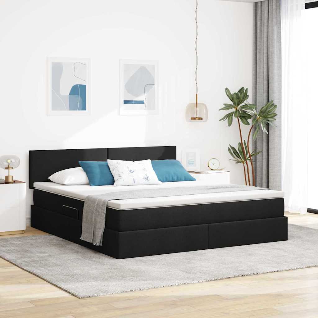 Lit avec rangement et LED avec matelas Noir 180 x 200 cm tissu - XIOS