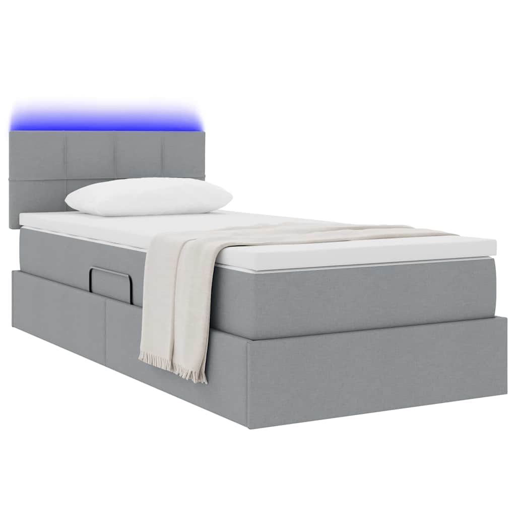 Lit avec rangement et LED avec LED Gris clair 90 x 190 cm tissu - XIOS