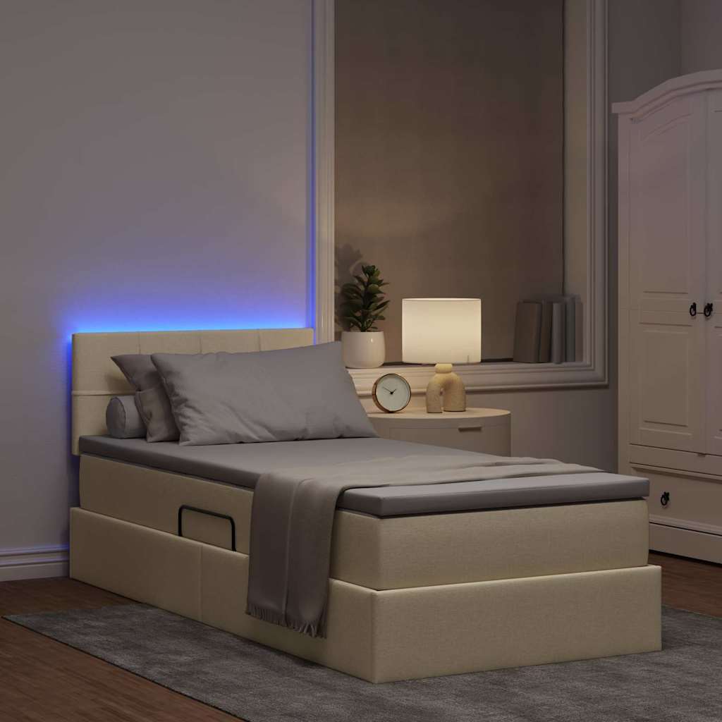 Lit de rangement LED avec matelas Crème 90 x 190 cm Tissu - XIOS