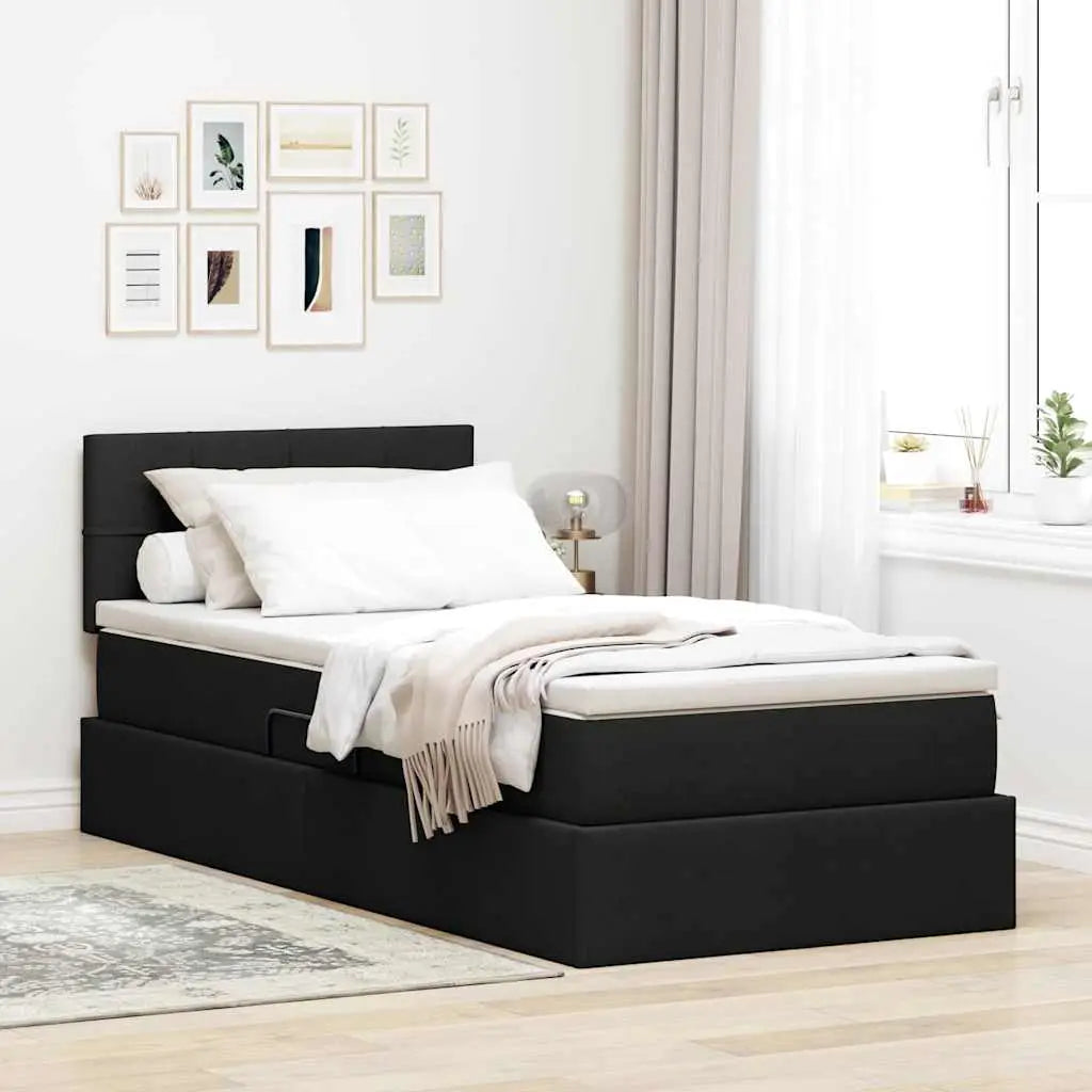 Lit de rangement LED avec matelas Noir 90 x 200 cm Tissu - XIOS