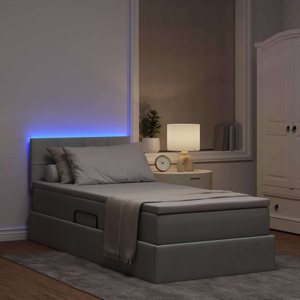 Lit avec rangement et LED Gris clair 100 x 200 cm tissu - XIOS