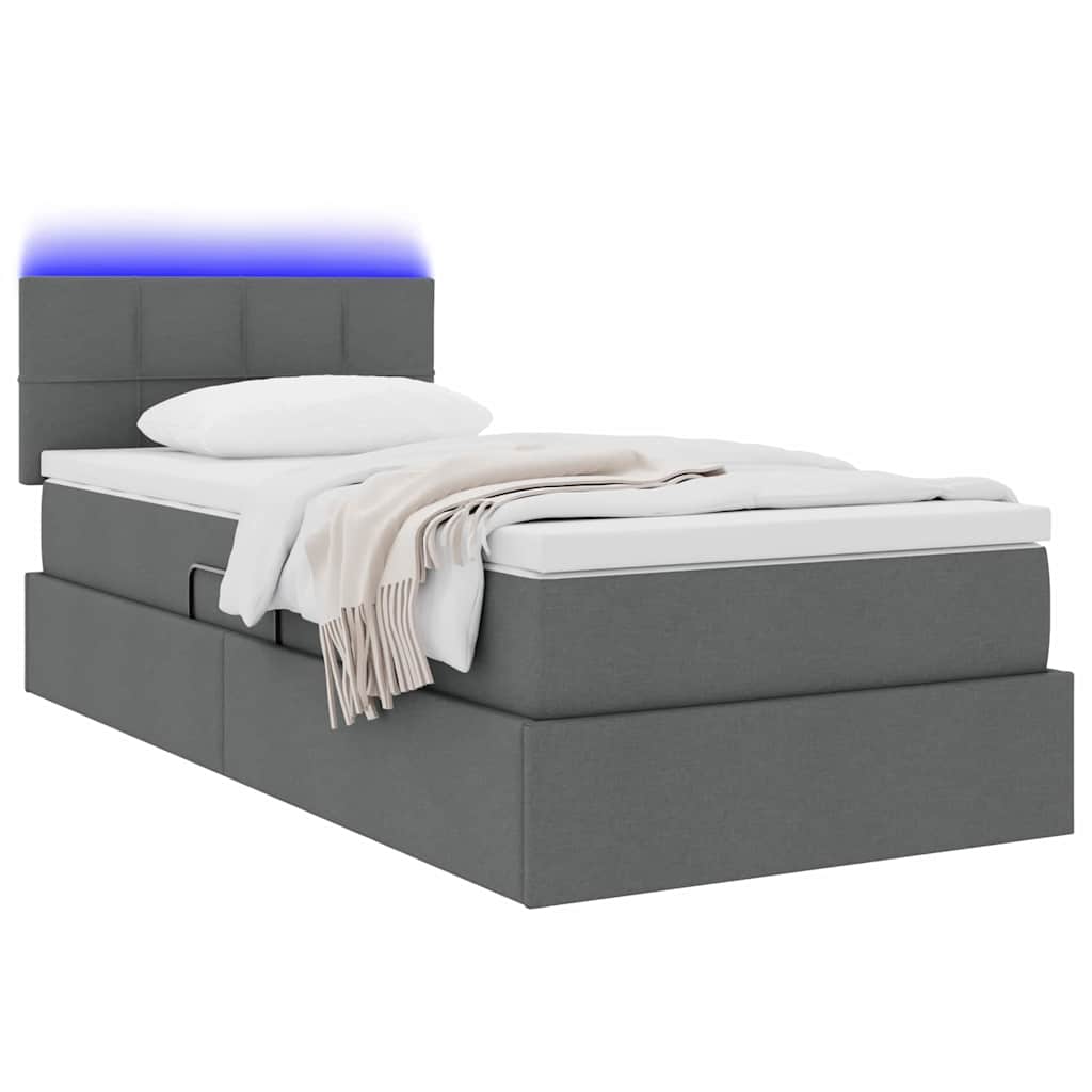 Lit de rangement LED avec matelas Gris foncé 100 x 200 cm Tissu - XIOS