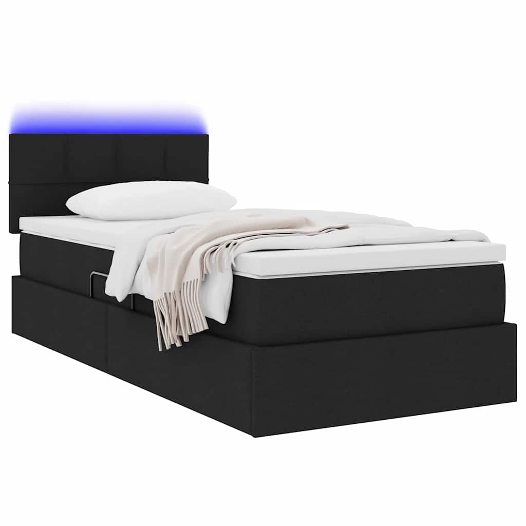 Lit avec rangement et LED avec matelas Noir 100 x 200 cm tissu - XIOS