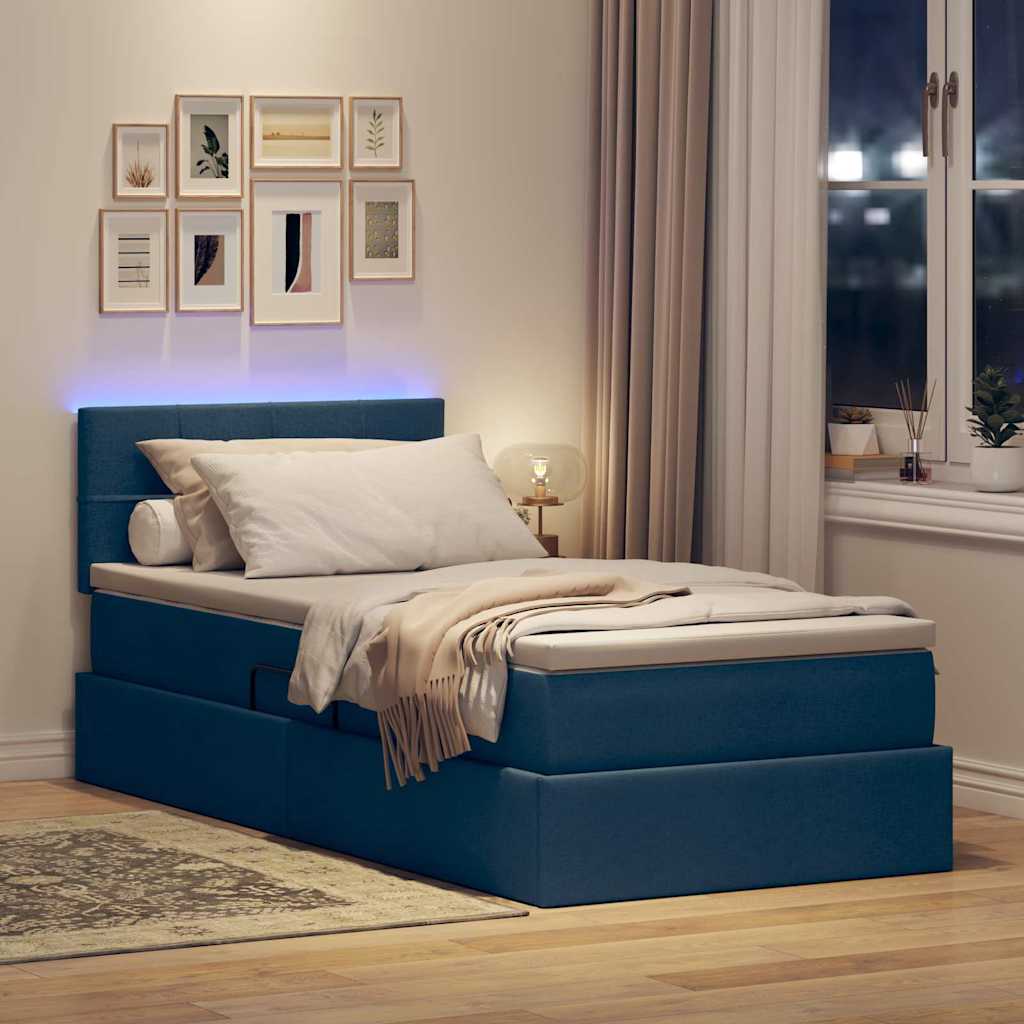 Lit de rangement LED avec matelas Bleu 100 x 200 cm Tissu - XIOS