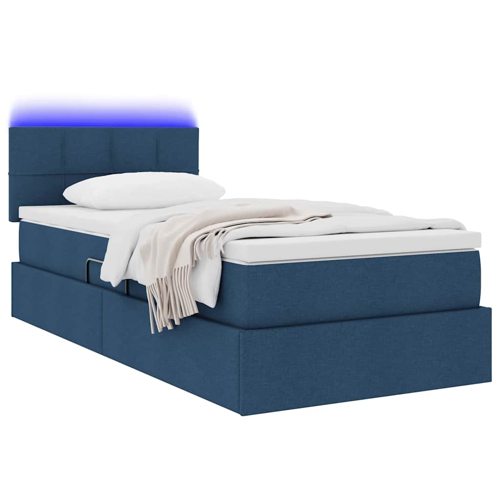 Lit de rangement LED avec matelas Bleu 100 x 200 cm Tissu - XIOS