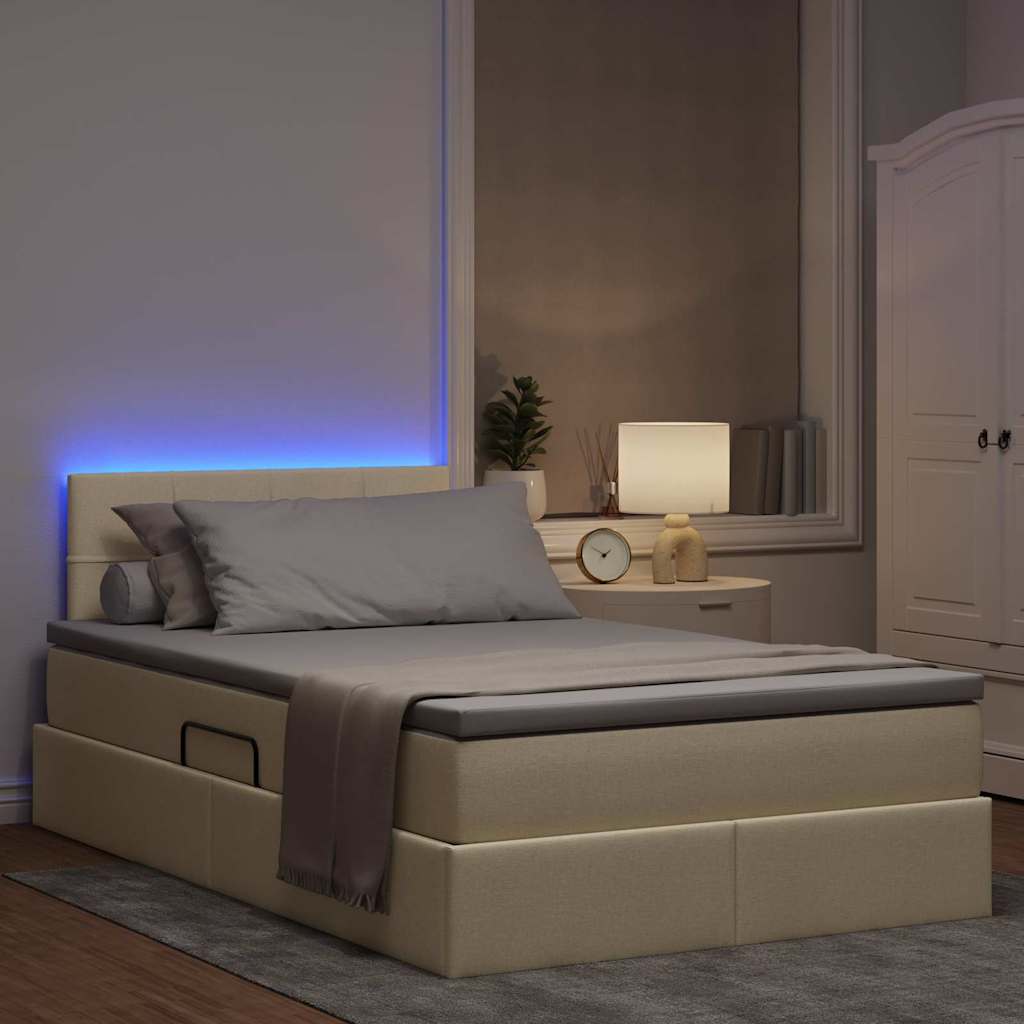 Lit de rangement LED avec matelas Crème 120 x 200 cm Tissu - XIOS