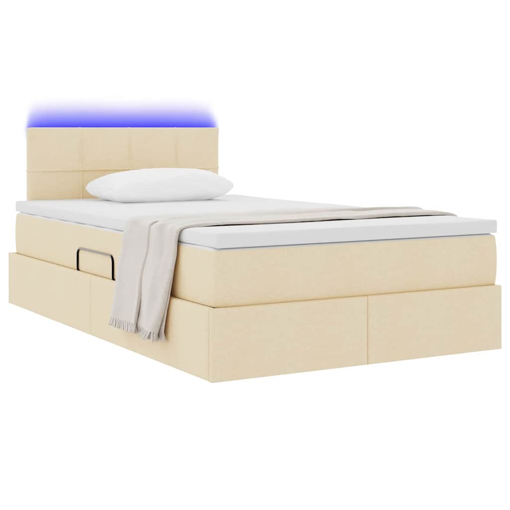 Lit de rangement LED avec matelas Crème 120 x 200 cm Tissu - XIOS