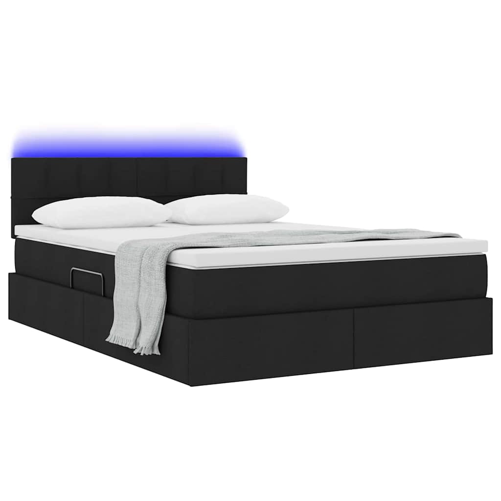 Lit de rangement LED avec matelas Noir 140 x 190 cm Tissu