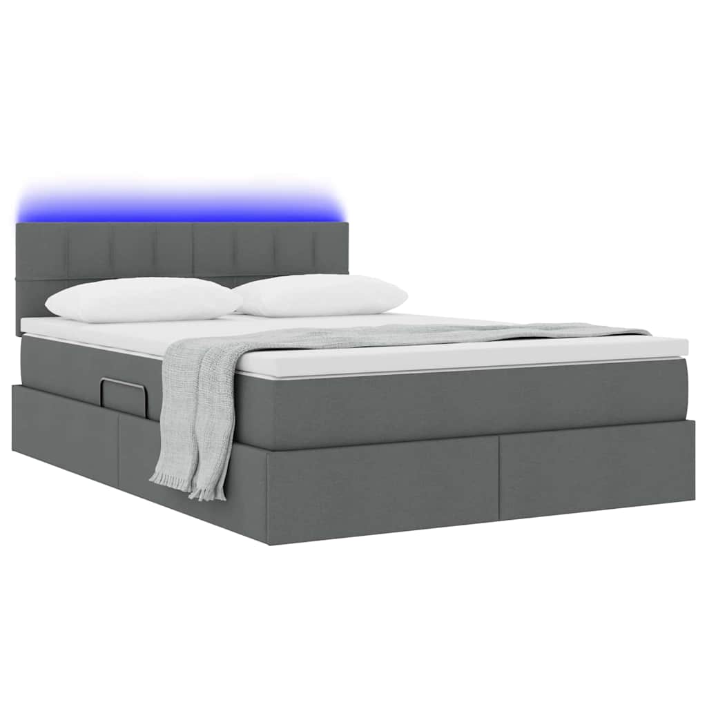 Lit de rangement LED avec matelas Gris foncé 140 x 200 cm Tissu