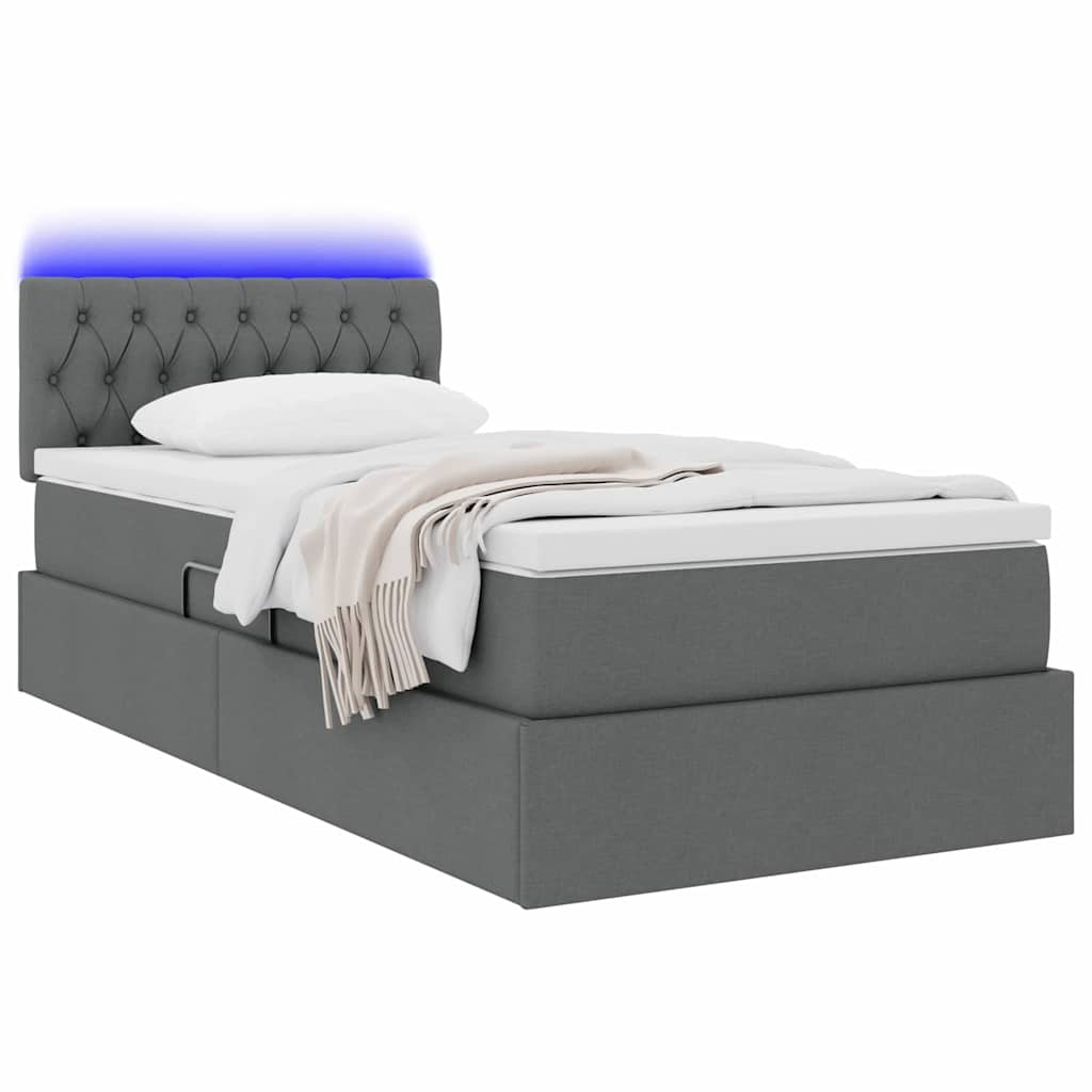 Lit de rangement LED avec matelas Gris foncé 90 x 190 cm Tissu