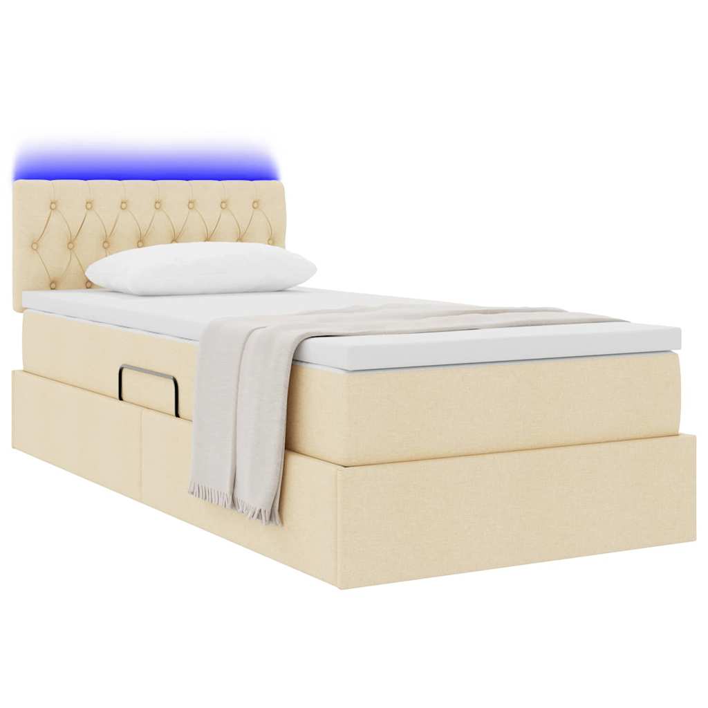 Lit de rangement LED avec matelas Crème 90 x 190 cm Tissu - XIOS
