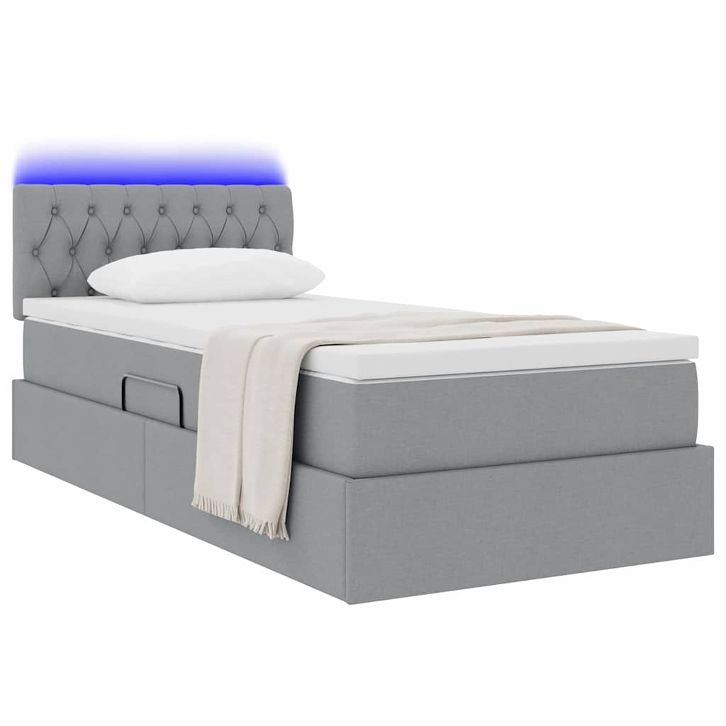 Lit de rangement LED avec matelas Gris clair 90 x 200 cm Tissu - XIOS