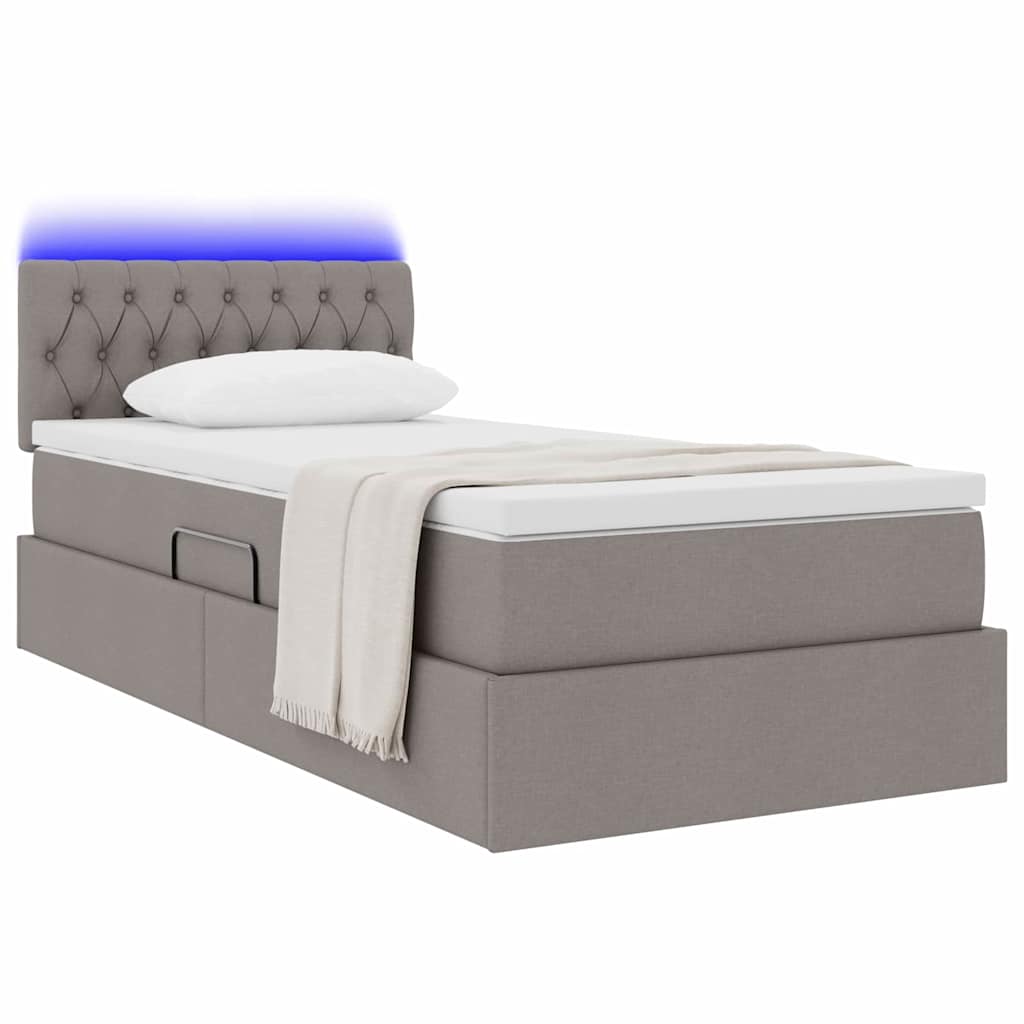 Lit de rangement LED avec matelas Taupe 90 x 200 cm Tissu - XIOS