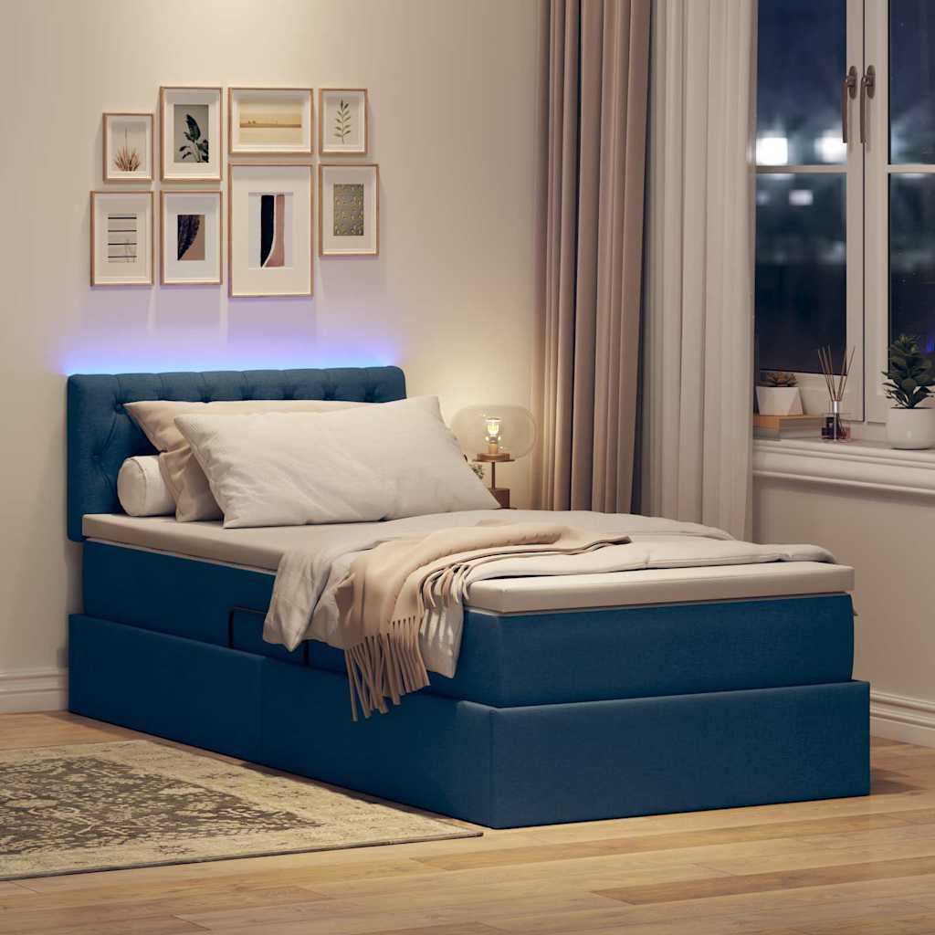 Lit avec rangement et LED avec matelas Bleu 90 x 200 cm tissu - XIOS
