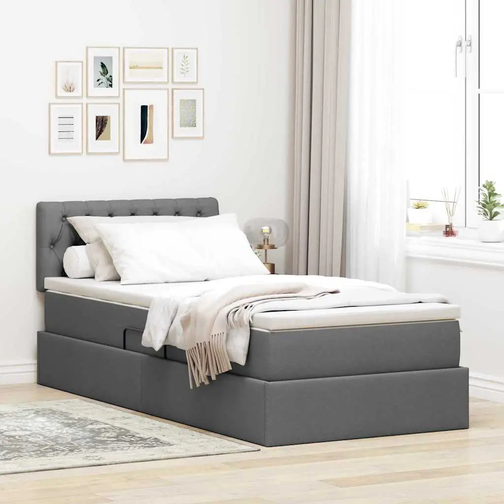 Lit de rangement LED avec matelas Gris foncé 100 x 200 cm Tissu - XIOS