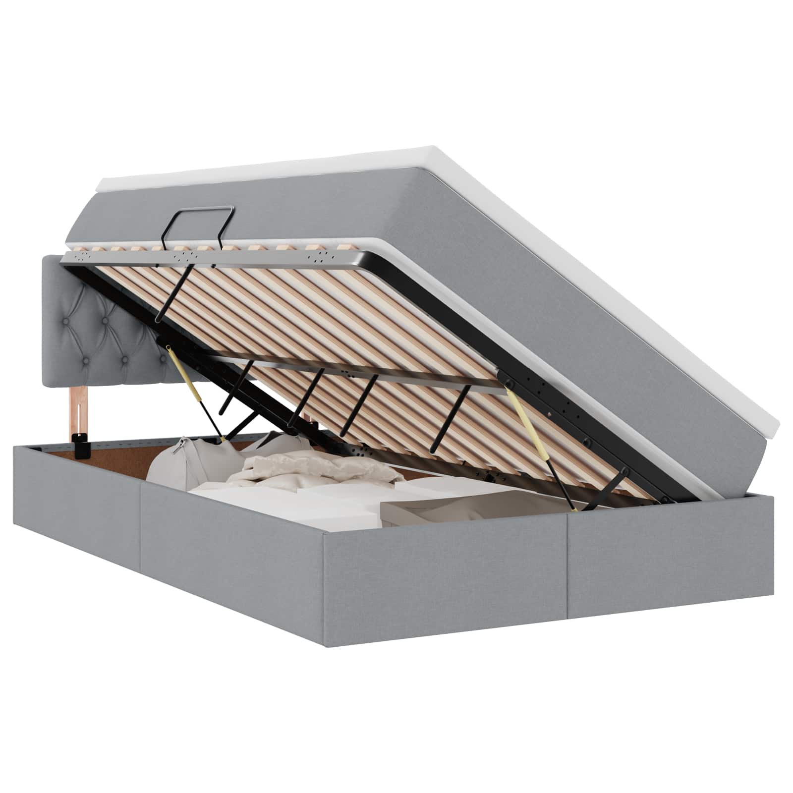 Lit avec rangement et LED Gris clair 120 x 200 cm tissu - XIOS