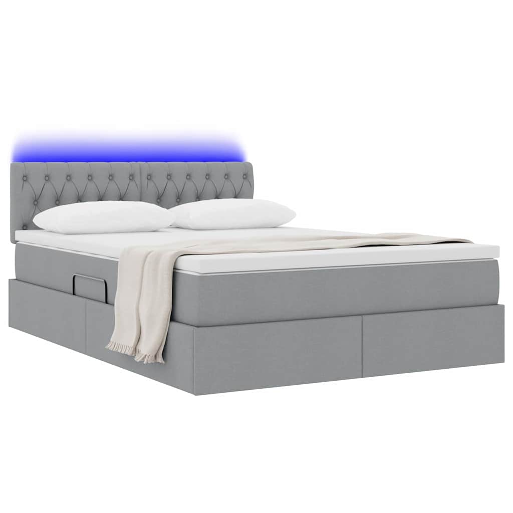 Lit de rangement LED avec matelas Gris clair 140 x 190 cm Tissu