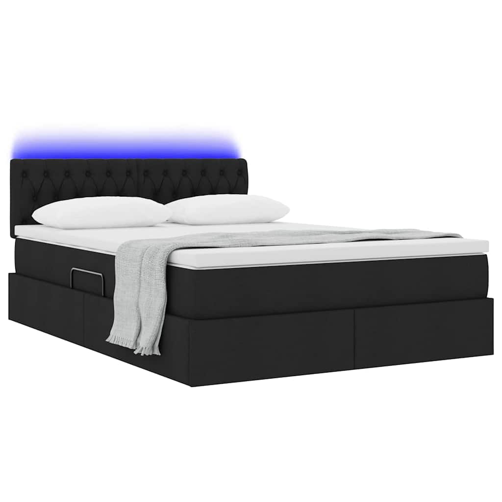 Lit de rangement LED avec matelas Noir 140 x 190 cm Tissu