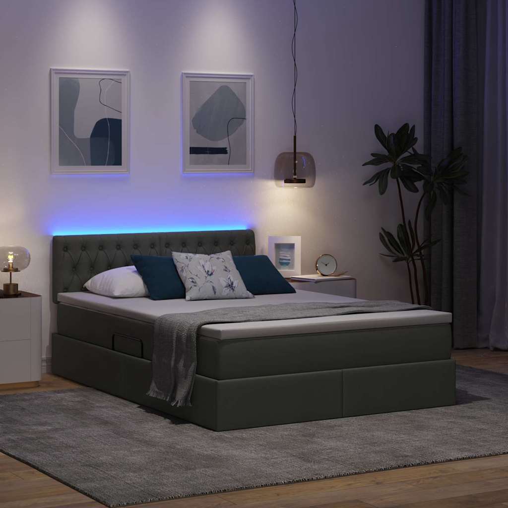 Lit de rangement LED avec matelas Gris foncé 140 x 200 cm Tissu