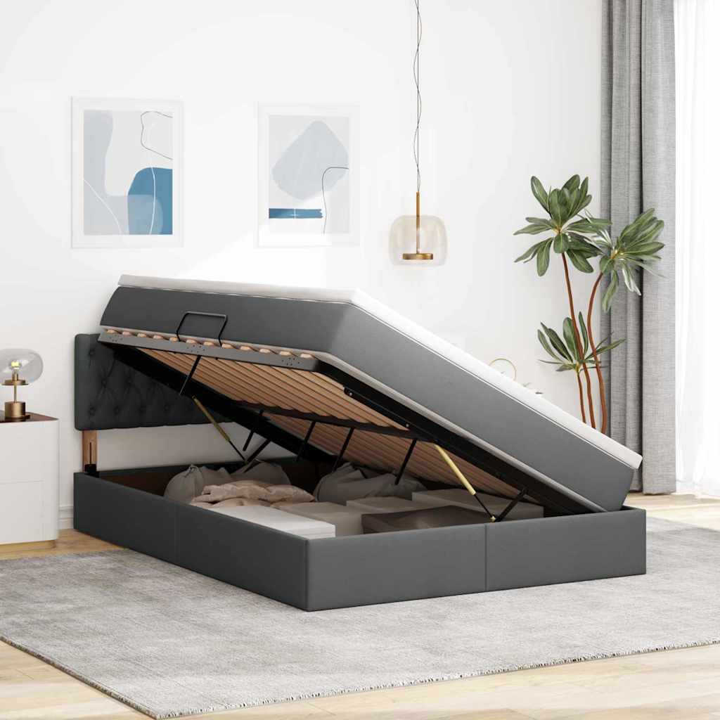 Lit de rangement LED avec matelas Gris foncé 140 x 200 cm Tissu