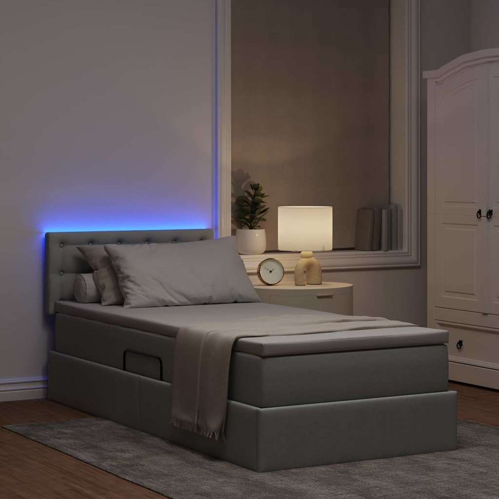 Lit avec rangement et LED avec LED Gris clair 90 x 190 cm tissu - XIOS