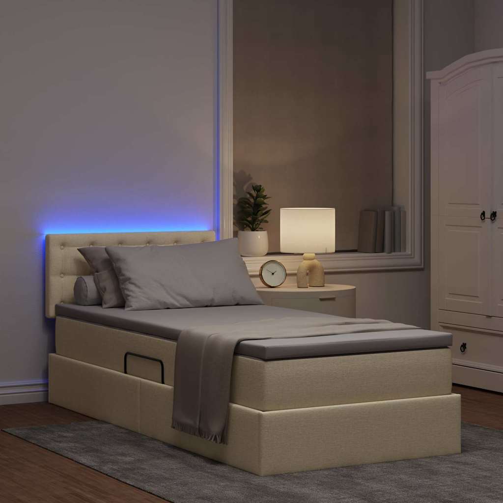 Lit de rangement LED avec matelas Crème 90 x 190 cm Tissu - XIOS