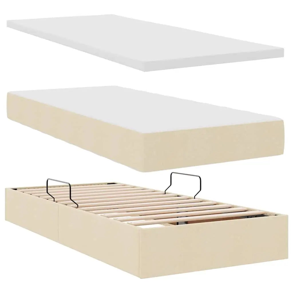 Lit de rangement LED avec matelas Crème 90 x 200 cm Tissu - XIOS