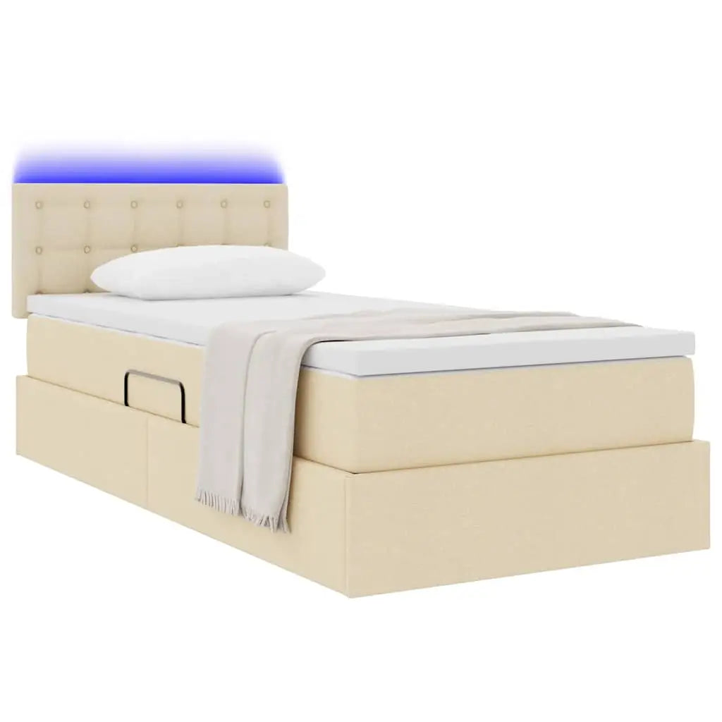 Lit de rangement LED avec matelas Crème 90 x 200 cm Tissu - XIOS