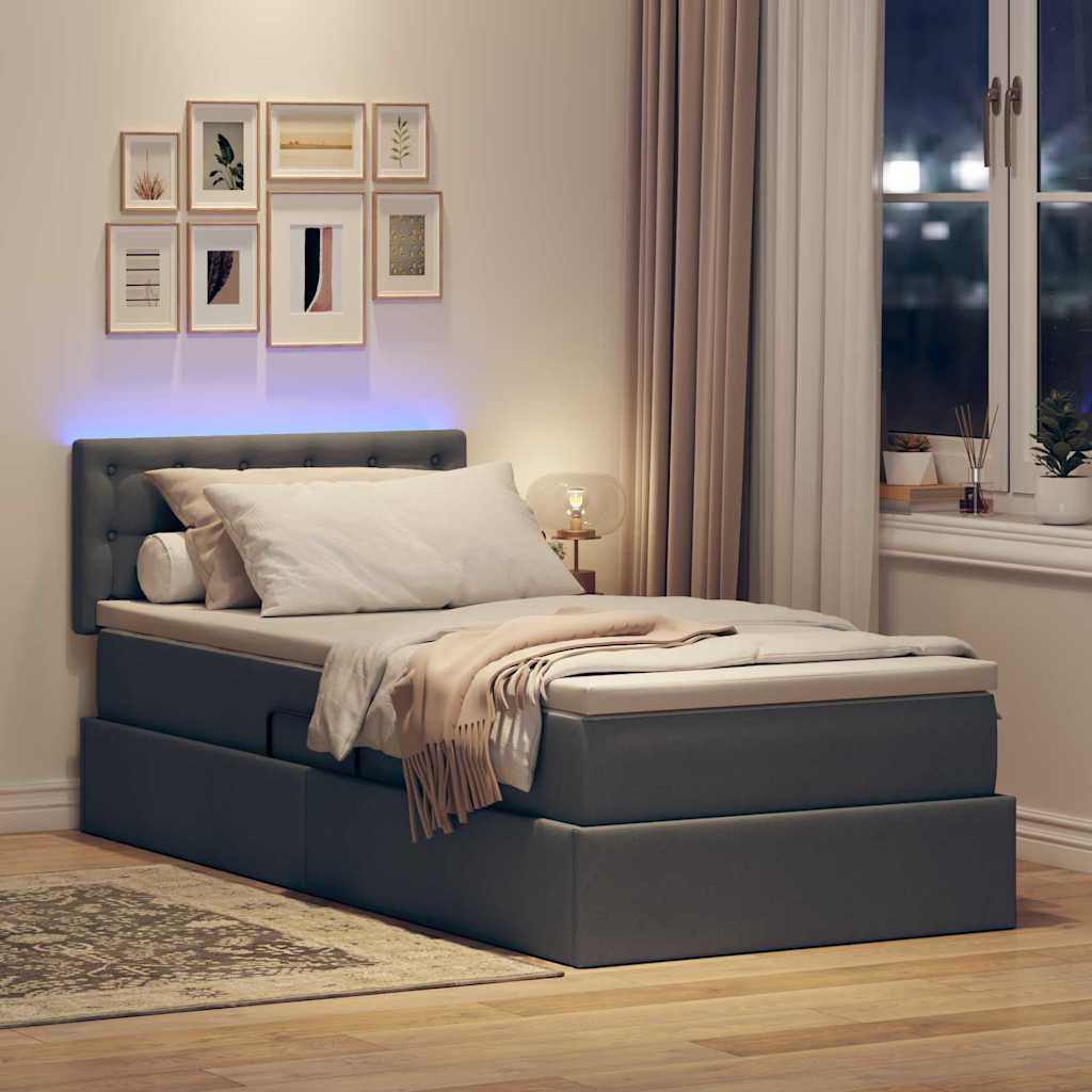 Lit de rangement LED avec matelas Gris foncé 100 x 200 cm Tissu - XIOS