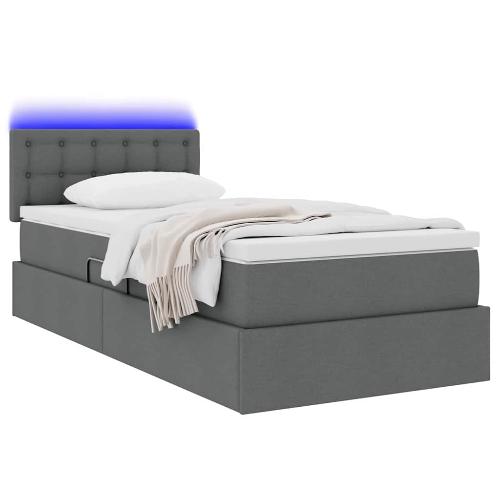 Lit de rangement LED avec matelas Gris foncé 100 x 200 cm Tissu - XIOS