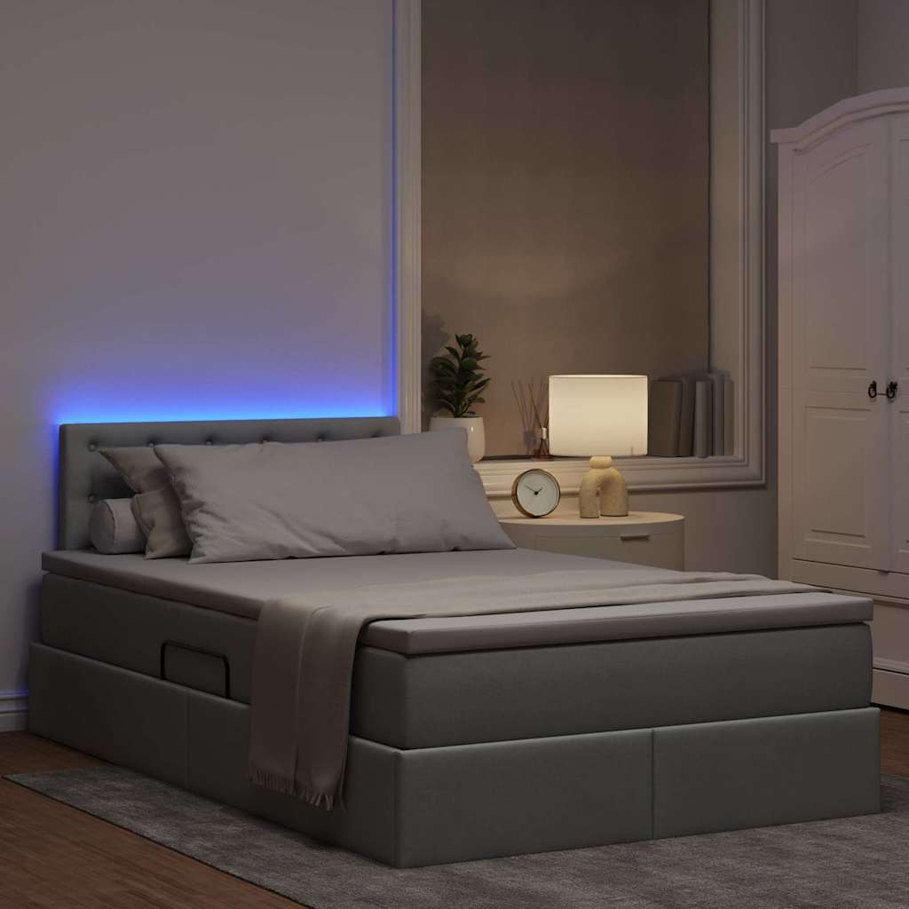 Lit avec rangement et LED Gris clair 120 x 190 cm tissu - XIOS