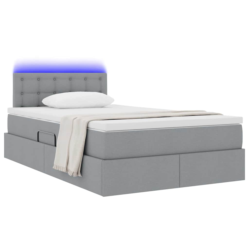Lit avec rangement et LED Gris clair 120 x 190 cm tissu - XIOS