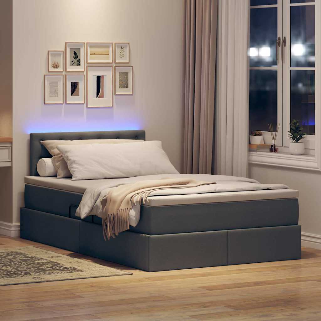 Lit de rangement LED avec matelas Gris foncé 120 x 200 cm Tissu - XIOS