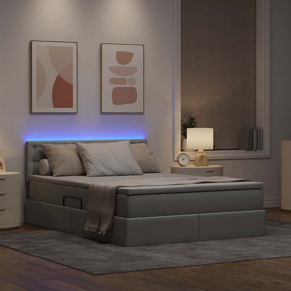 Lit de rangement LED avec matelas Gris clair 140 x 190 cm Tissu