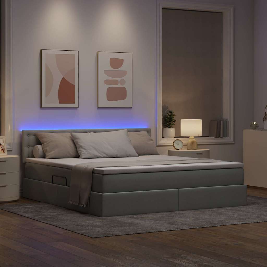 Lit de rangement LED avec matelas Gris clair 160 x 200 cm Tissu