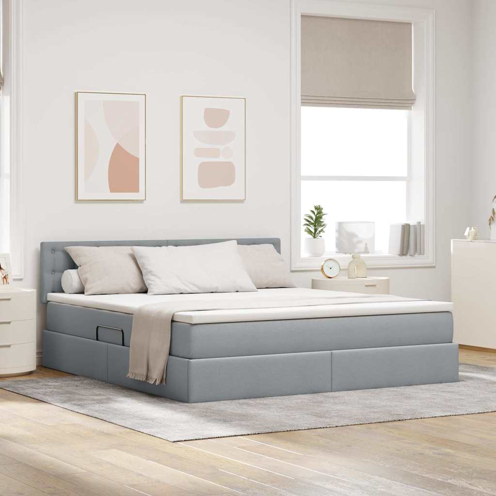 Lit de rangement LED avec matelas Gris clair 160 x 200 cm Tissu