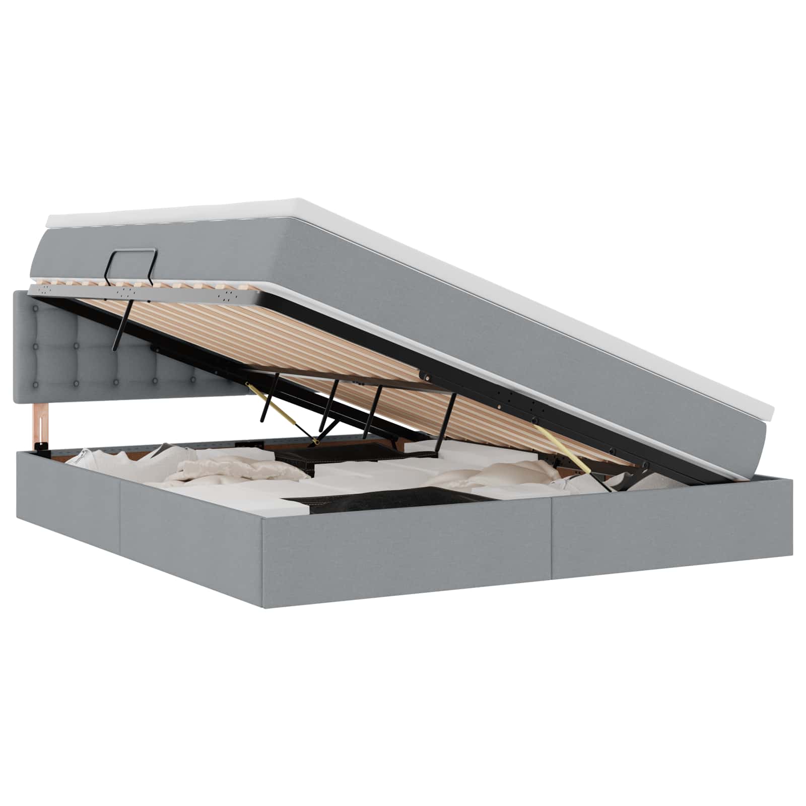Lit de rangement LED avec matelas Gris clair 160 x 200 cm Tissu