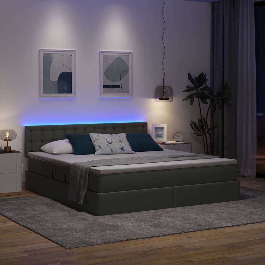 Lit avec rangement et LED Gris foncé 160 x 200 cm Polyester - XIOS