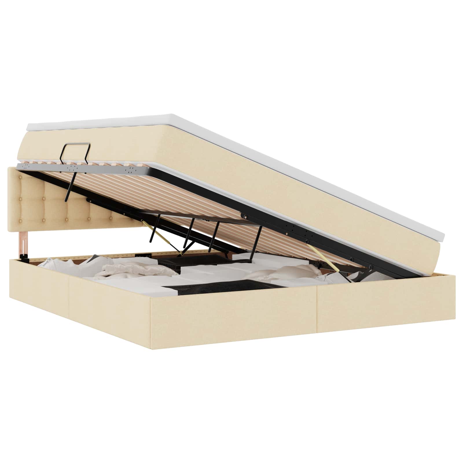 Lit avec rangement et LED avec matelas Crème 160 x 200 cm tissu - XIOS