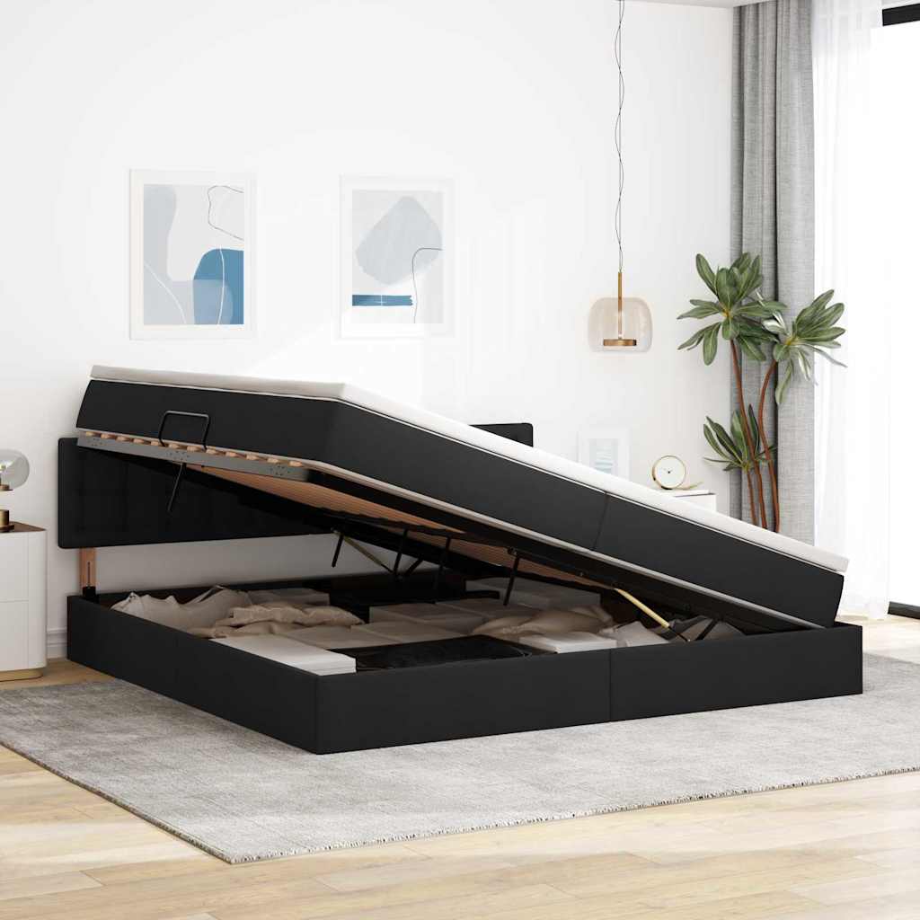 Lit avec des lumières à LED Noir 200 x 200 cm tissu - XIOS