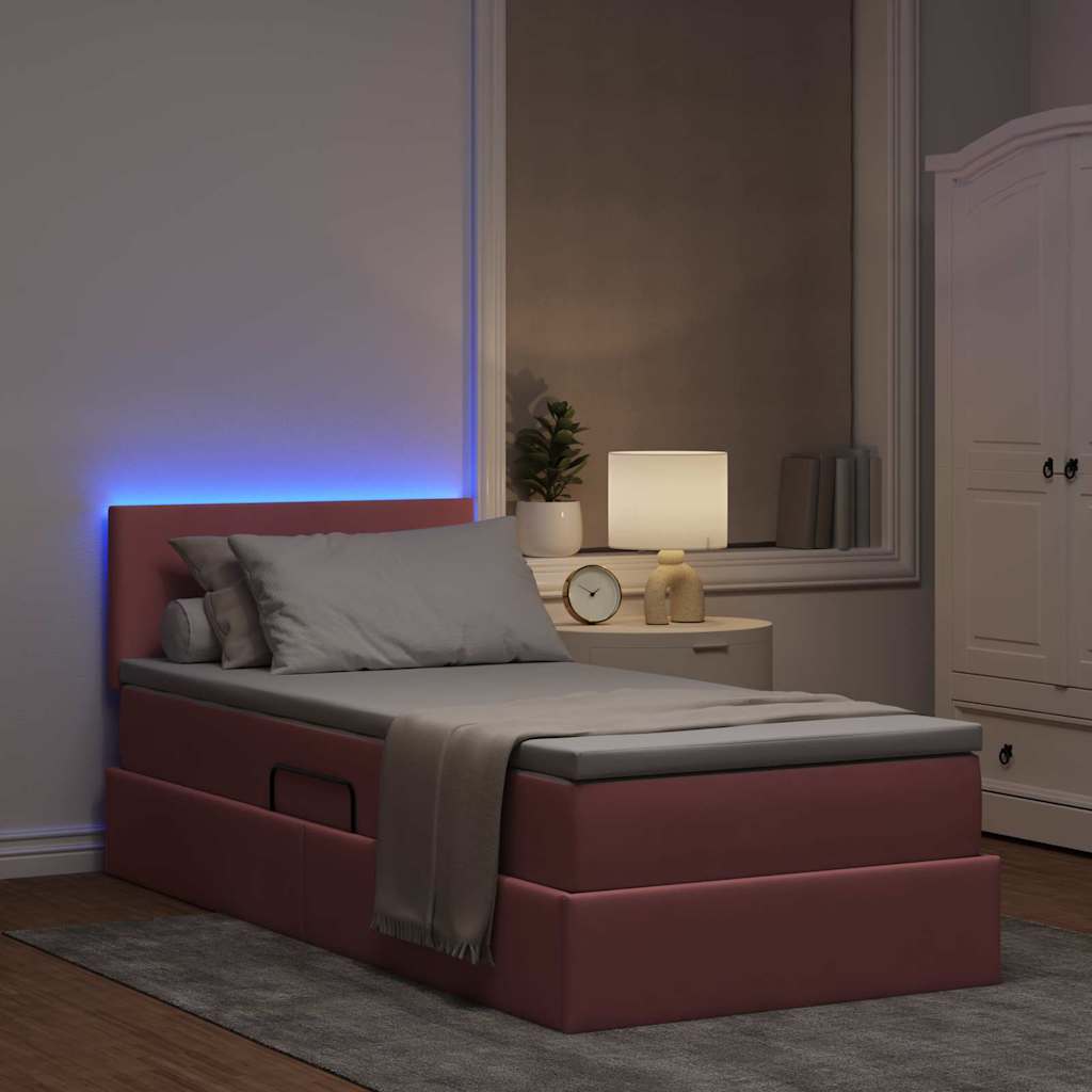 Lit de rangement LED avec matelas Rose 90 x 190 cm Velours