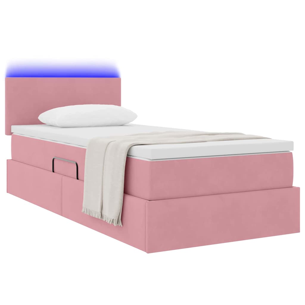 Lit de rangement LED avec matelas Rose 90 x 190 cm Velours