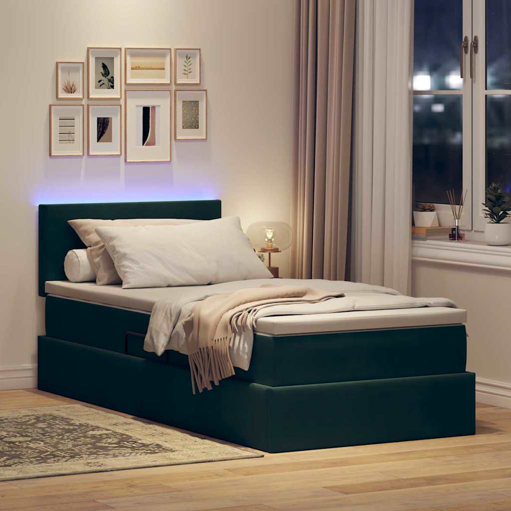 Lit de rangement LED avec matelas Vert foncé 90 x 200 cm - XIOS