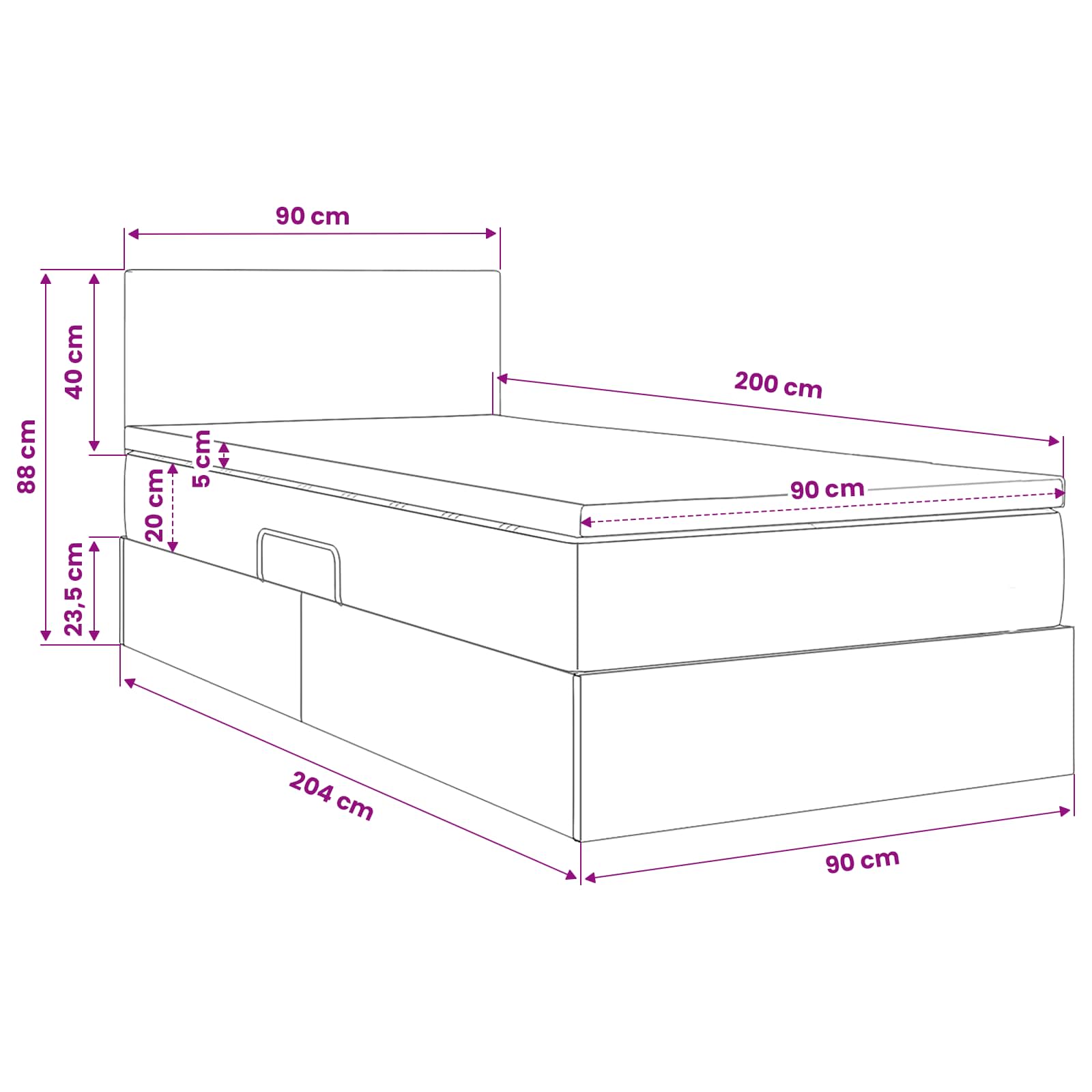 Lit de rangement LED avec matelas Vert foncé 90 x 200 cm - XIOS