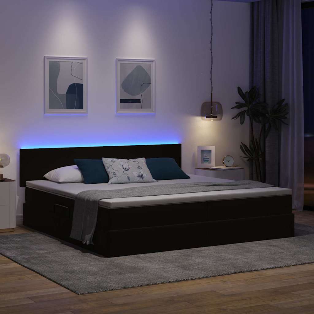 Lit avec rangement et LED avec LED Noir 200 x 200 cm Velours - XIOS