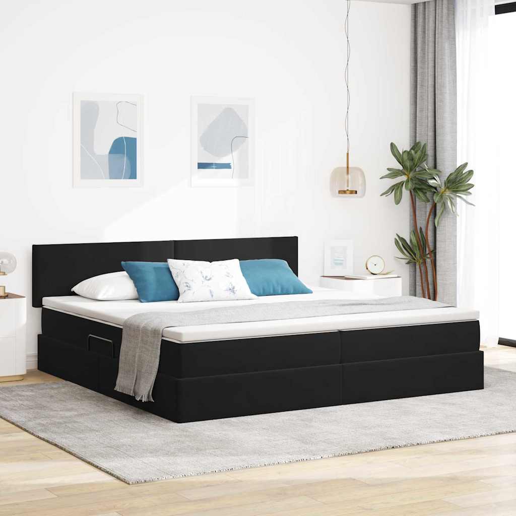 Lit avec rangement et LED avec LED Noir 200 x 200 cm Velours - XIOS